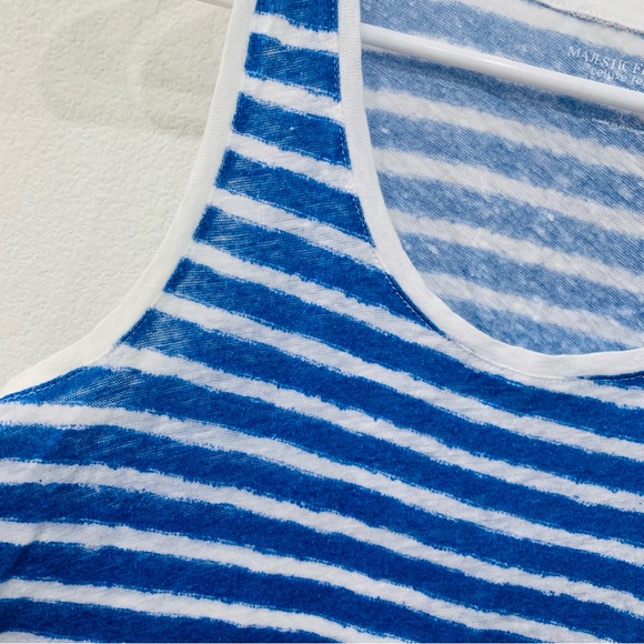 NEW MAJESTIC FILATURES stretch linen blue white striped tank top - Picture 3 of 5